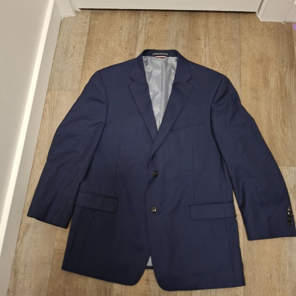 Tommy Hilfiger Mens Navy Pinstripe Suit Jacket Size 44R Two-Button Notch Lapel